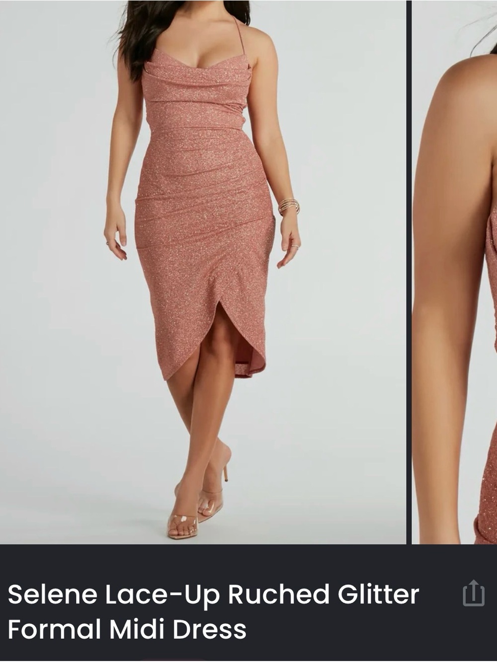 Windsor Prom Glitter Ruched Midi Skirt in Rose Gold